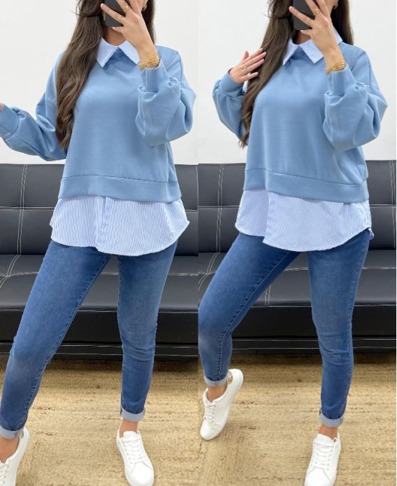 MAGLIA CAMICIA BI-MATIRE SS1155 AZZURRO CIELO