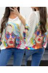 DURCHBROCHENER STRICKPULLOVER BEDRUCKT PE1137 WEISS
