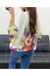 DURCHBROCHENER STRICKPULLOVER BEDRUCKT PE1137 WEISS