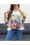 DURCHBROCHENER STRICKPULLOVER BEDRUCKT PE1137 WEISS