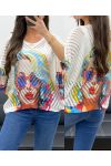 DURCHBROCHENER STRICKPULLOVER BEDRUCKT PE1137 WEISS