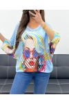 MAGLIA STAMPATA TRAFORATA SS1137 AZZURRO CIELO