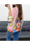 DURCHBROCHENER STRICKPULLOVER BEDRUCKT PE1137 ROSA