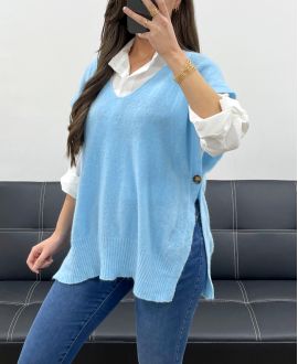 SOFT SLEEVELESS SWEATER WITH BUTTONS SS1102 SKY BLUE