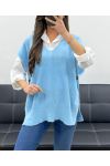 SOFT SLEEVELESS SWEATER WITH BUTTONS SS1102 SKY BLUE