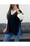 SOFT SLEEVELESS SWEATER WITH BUTTONS SS1102 BLACK