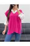 SOFT SLEEVELESS SWEATER WITH BUTTONS SS1102 FUSHIA