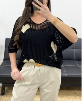 LUREX HERZ STRICKPULLOVER PE0159 SCHWARZ