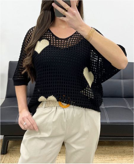 JERSEY DE PUNTO CORAZÓN LUREX PE0159 NEGRO