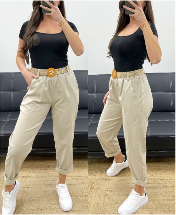 PANTALONI LARGHI + CINTURA PE0310 BEIGE