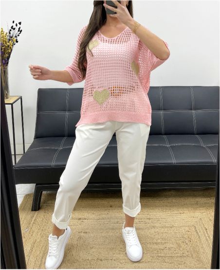 LUREX HEART KNIT SWEATER PE0159 PINK