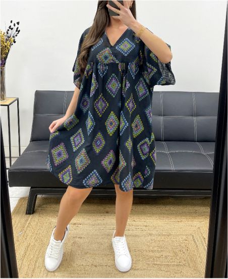 ABITO OVERSIZE IN GARZA DI COTONE CON STAMPA PE1040 NERA