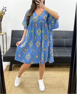 OVERSIZED COTTON GAUZE DRESS WITH PE1040 BLUE PRINT