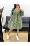 OVERSIZED COTTON GAUZE DRESS WITH PRINT PE1040 KAKI