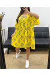 ABITO OVERSIZE IN GARZA DI COTONE STAMPATO PE1040 GIALLO