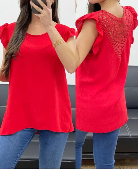 VLOEIENDE KANTEN TOP OP DE RUG PE1072 ROOD
