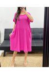 2-TASCHEN-KLEID AUS BAUMWOLLGAZE PE1104 FUSHIA