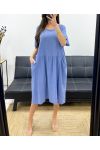2-TASCHEN-KLEID AUS BAUMWOLLGAZE PE1104 BLAU