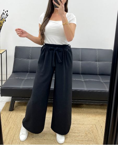 PANTALONE AMPIO E FLUENTE CINTURA DA ANNODARE PE1058 NERO