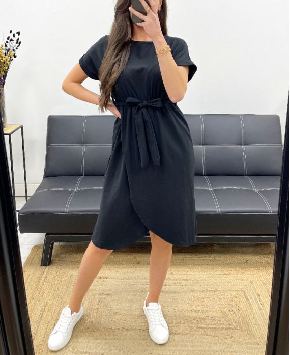 DAPIERTES BAUMWOLLKLEID PE268 SCHWARZ