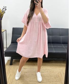 OVERSIZE-KLEID AUS BAUMWOLLGAZE PE1033 ROSA