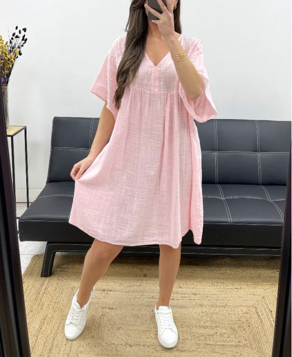 OVERSIZE-KLEID AUS BAUMWOLLGAZE PE1033 ROSA