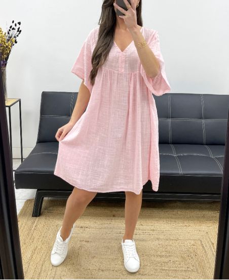 ABITO OVERSIZE IN GARZA DI COTONE PE1033 ROSA