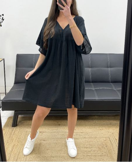 ABITO OVERSIZE IN GARZA DI COTONE PE1033 NERO