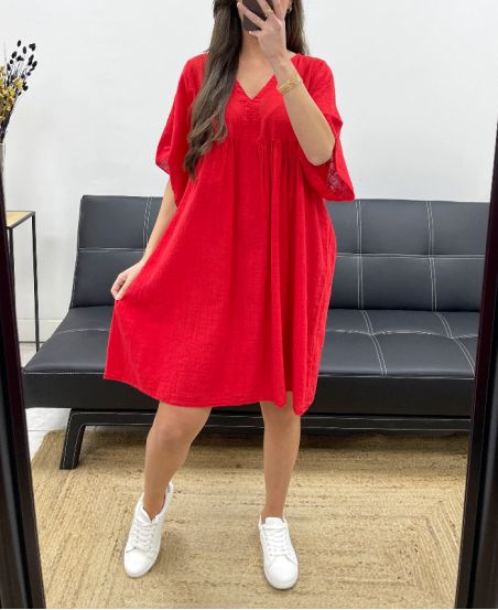 ABITO OVERSIZE IN GARZA DI COTONE PE1033 ROSSO