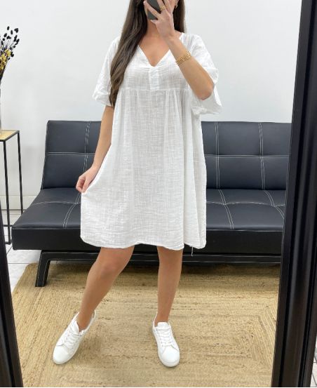 ABITO OVERSIZE IN GARZA DI COTONE PE1033 BIANCO