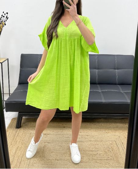 ABITO OVERSIZE IN GARZA DI COTONE PE1033 VERDE LIME