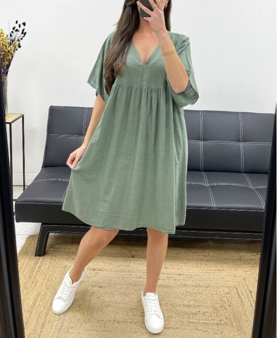 SUKIENKA OVERSIZE Z GAZY BAWEŁNIANEJ PE1033 KHAKI