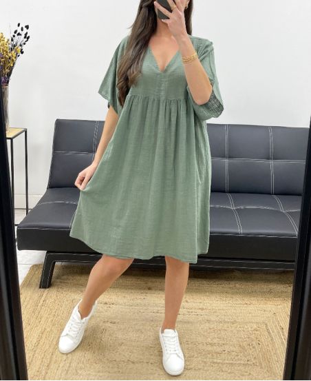 SUKIENKA OVERSIZE Z GAZY BAWEŁNIANEJ PE1033 KHAKI