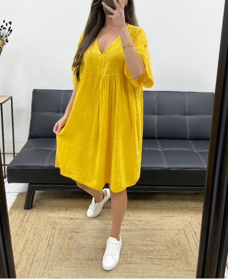 ABITO OVERSIZE IN GARZA DI COTONE PE1033 GIALLO