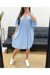 ABITO OVERSIZE IN GARZA DI COTONE PE1033 AZZURRO CIELO