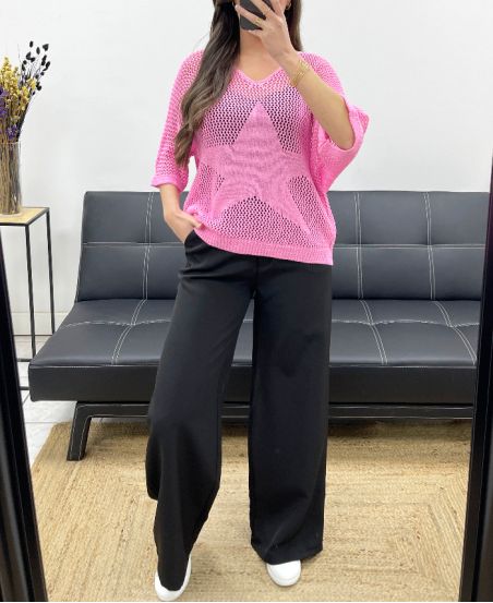 TOP IN MAGLIA A STELLA PE1193 ROSA