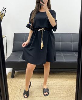 ABITO OVERSIZE FLOWER BELT LINK PE882 NERO