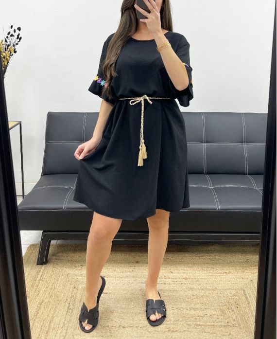 ABITO OVERSIZE FLOWER BELT LINK PE882 NERO