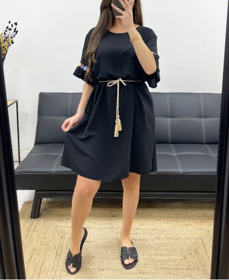 ABITO OVERSIZE FLOWER BELT LINK PE882 NERO