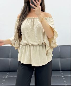 PE0007 TOP CON PERLINE BEIGE