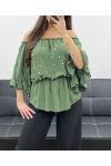 PE0007 PERŁOWY TOP W KOLORZE KHAKI