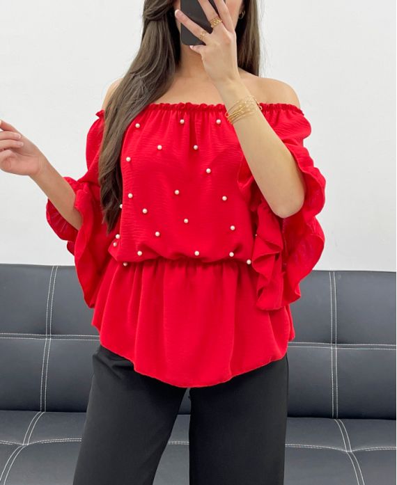 PE0007 TOP MIT ROTER PERLE