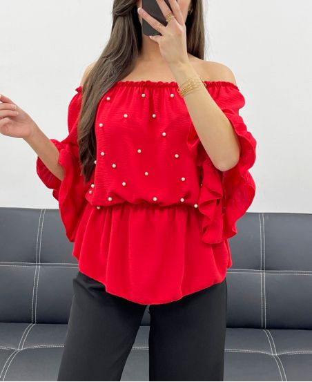 PE0007 TOP MIT ROTER PERLE
