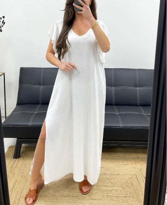 MAXI DRESS OVERSIZE CRAVATTA POSTERIORE SS1080 BIANCO