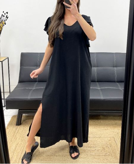 OVERSIZE-MAXIKLEID MIT BINDEBAND HINTEN SS1080 SCHWARZ