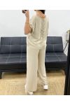 TOP TRASERO DE ENCAJE + PE0001 CONJUNTO DE PANTALONES BEIGE