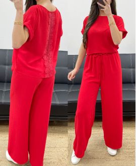 TOP TOP SET MIT SPITZENRÜCKEN + PE0001 HOSE ROT
