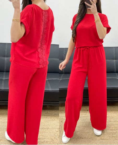 TOP TOP SET MIT SPITZENRÜCKEN + PE0001 HOSE ROT