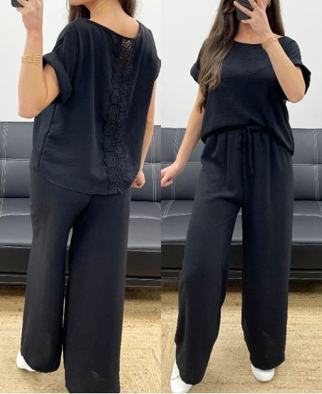 LACE BACK TOP SET + PE0001 BROEK ZWART