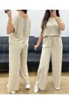 TOP TRASERO DE ENCAJE + PE0001 CONJUNTO DE PANTALONES BEIGE